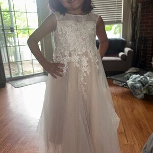 David's Bridal Ivory Lace Flower Girl Dress